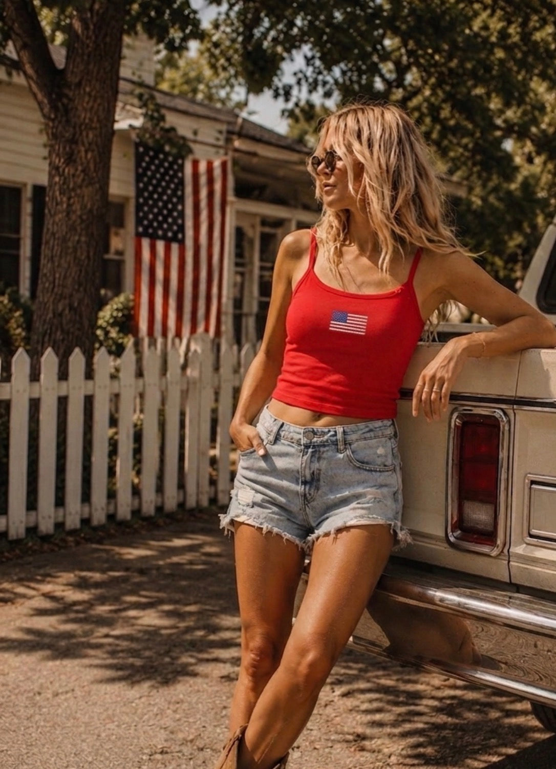 All American Girl Micro Rib Spaghetti Strap Tank