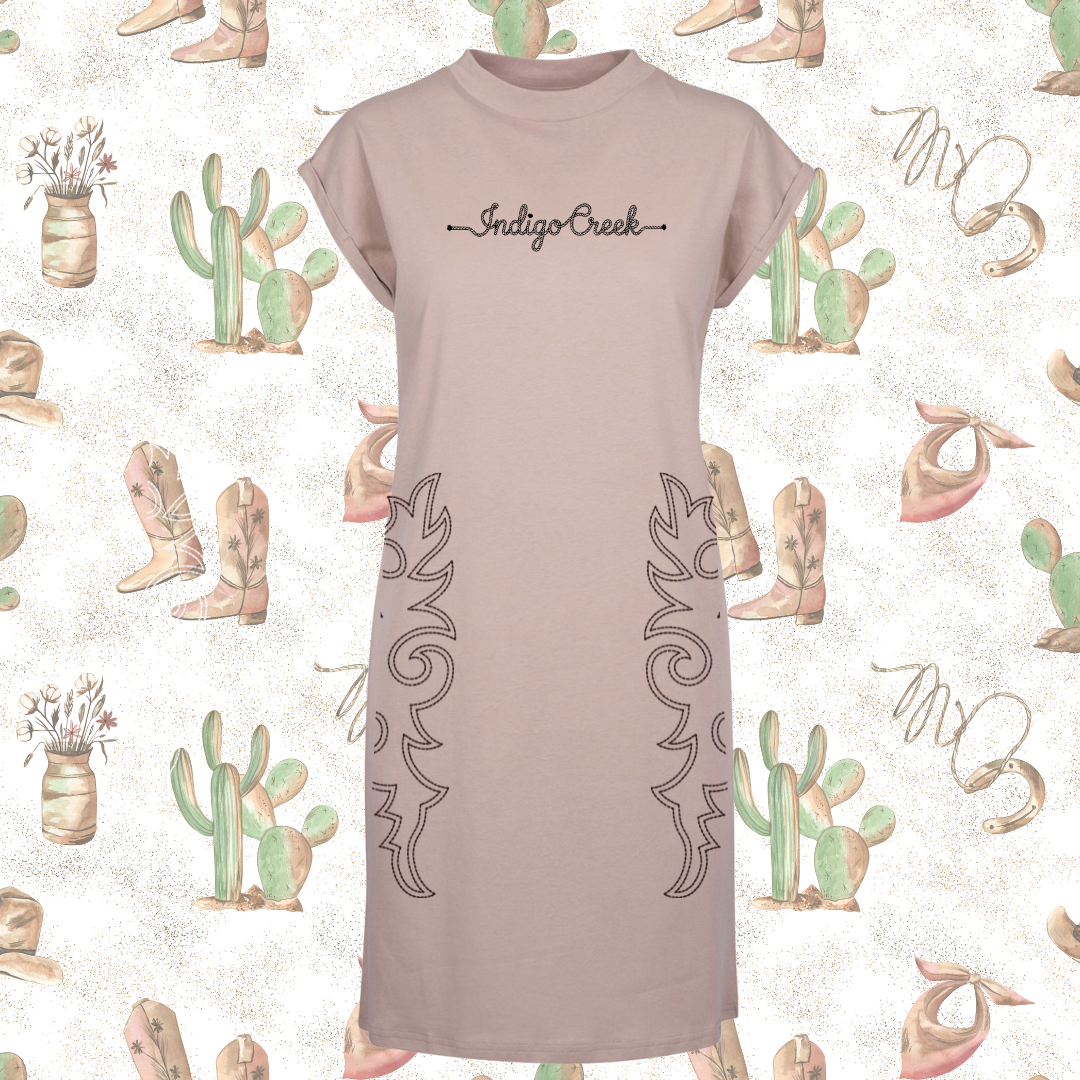 Boot Stitch Extended Shoulder Dress