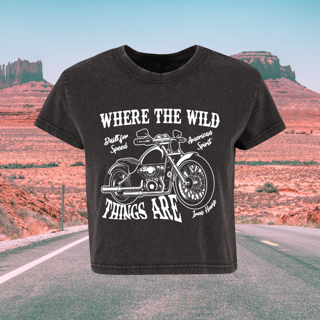Black t-shirt with motorcycle graphic and text in a desert landscape, Luke Combs Merch, Luke Combs Country, country clothing, country music, country music style, boho clothing, boho fashion, western style, western inpo, western brand, uk western brand, uk country brand, western style clothing, western inspired clothing, 