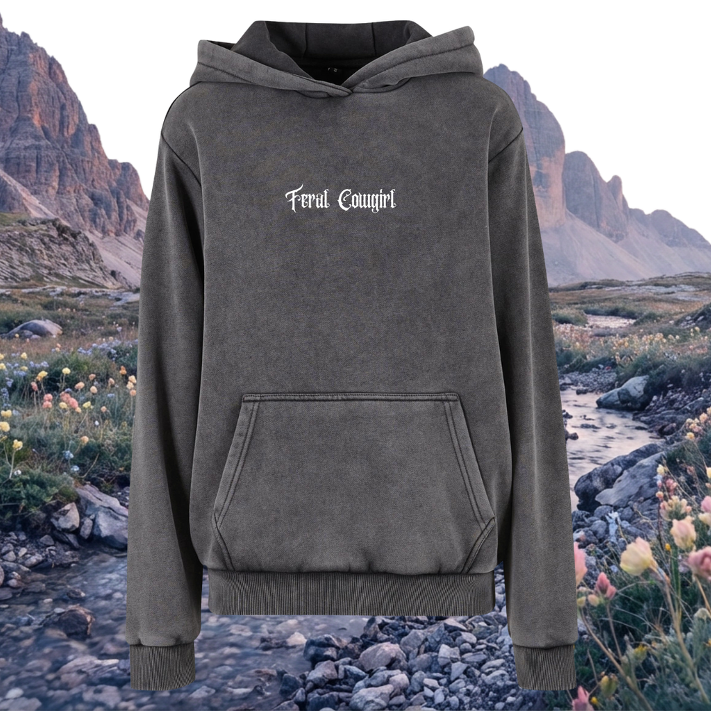 Feral Cowgirl Vintage Acid Wash Heavy Weight Hoodie