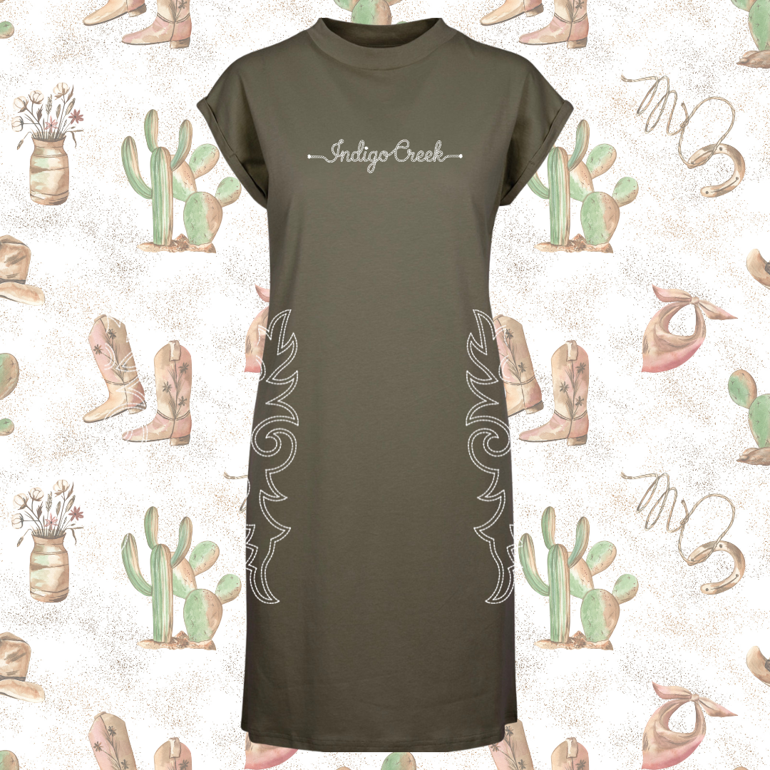 Boot Stitch Extended Shoulder Dress