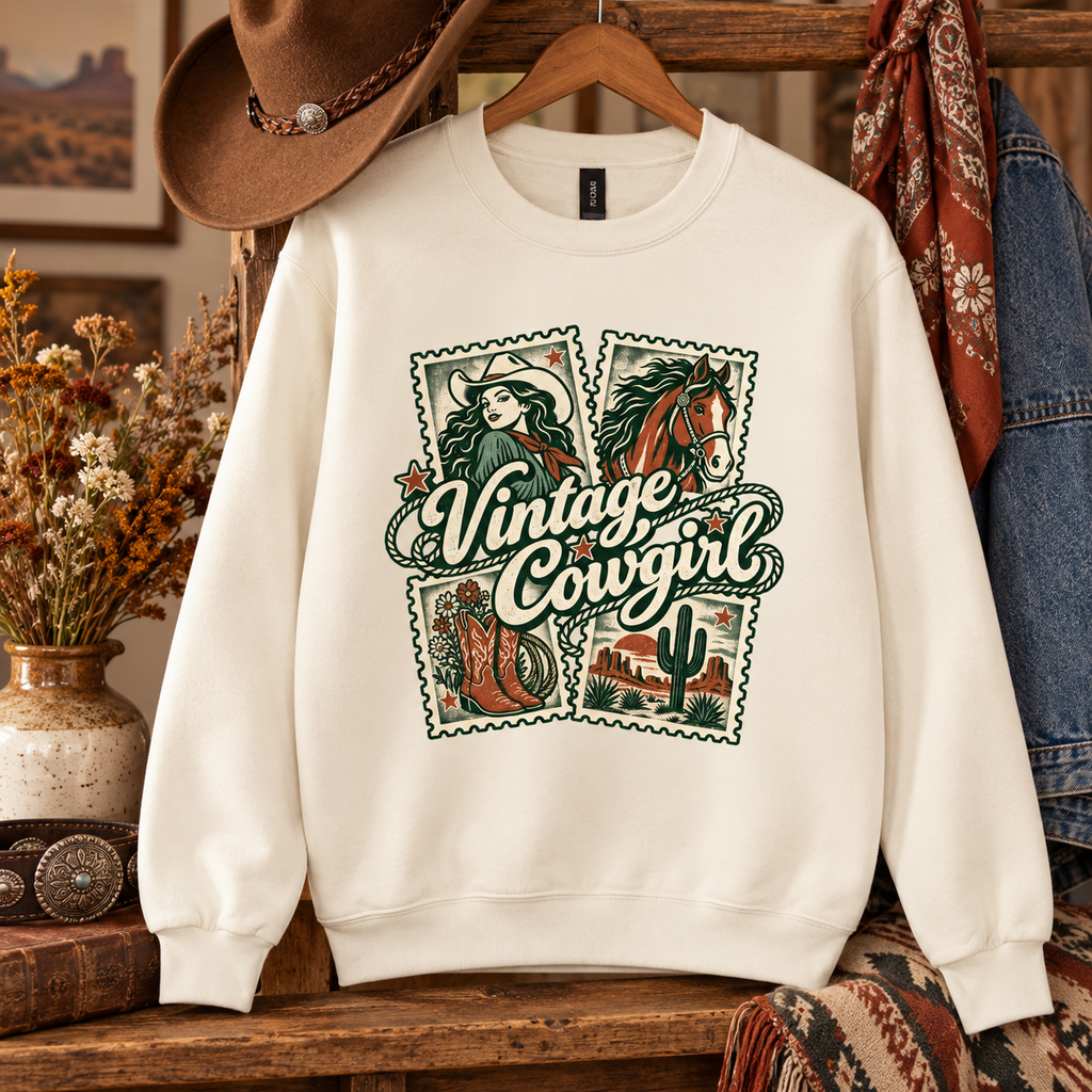 Vintage Cowgirl Stamp Maxweight Sweatshirt