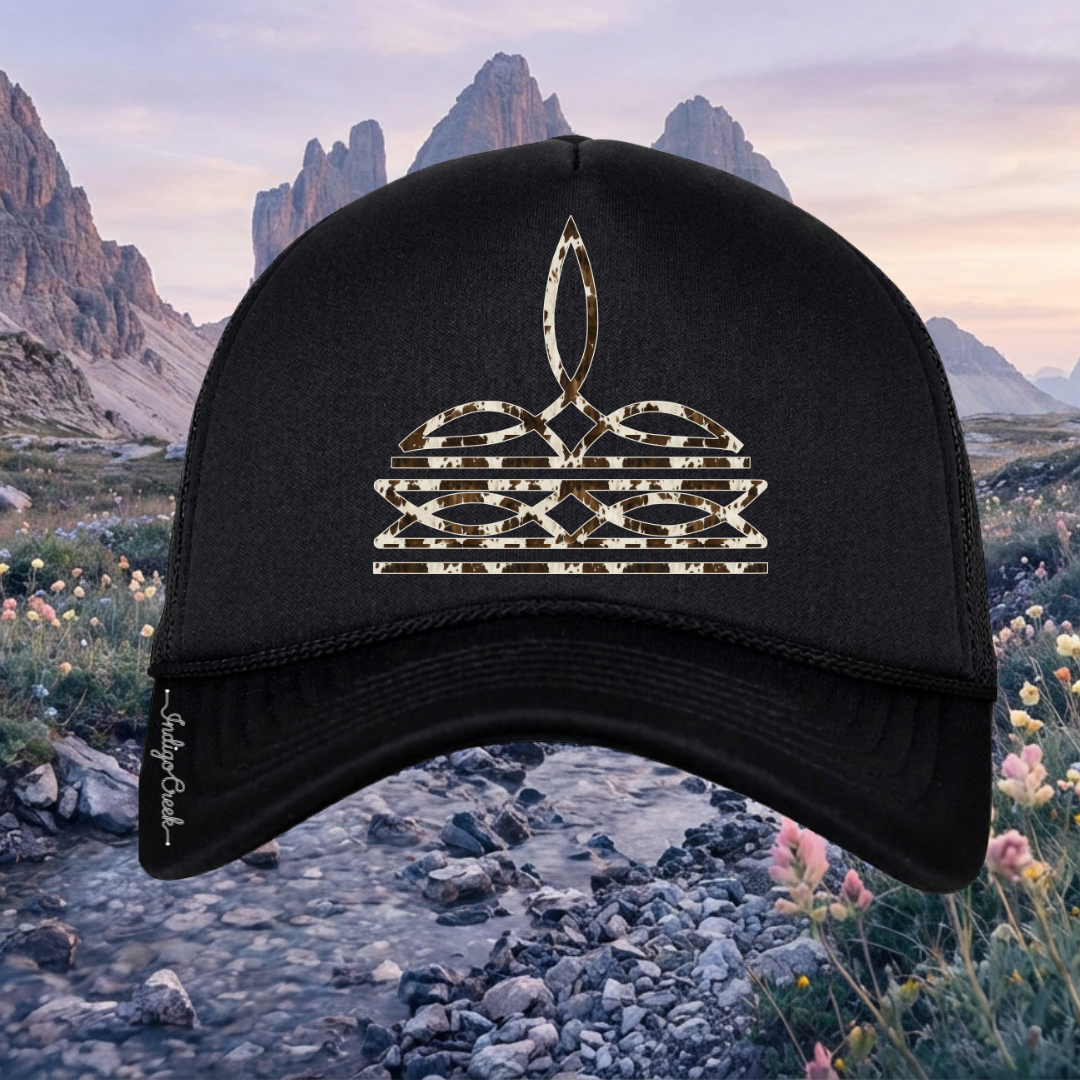 Cow Print Boot Stitch Foam Trucker