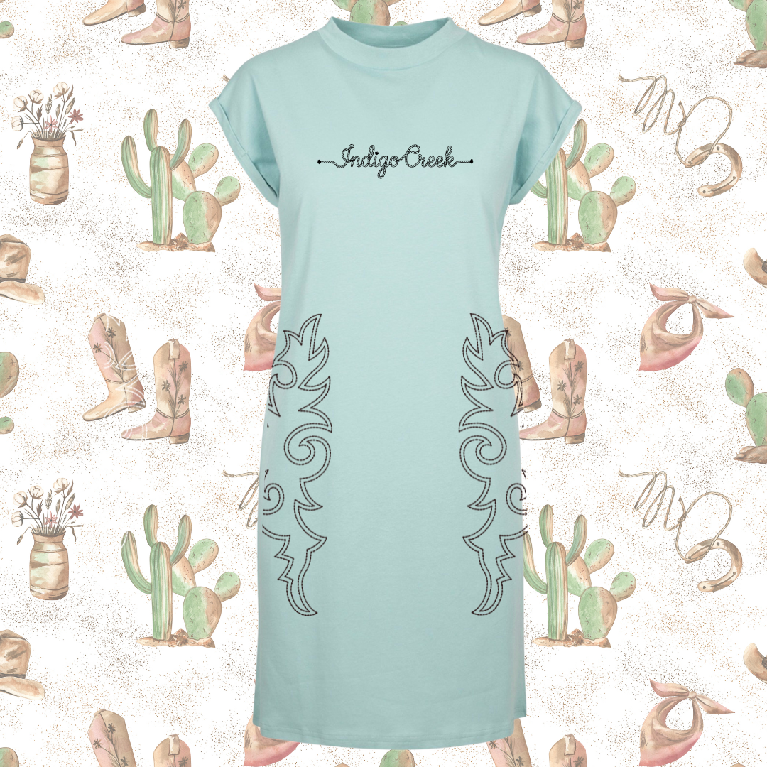 Boot Stitch Extended Shoulder Dress