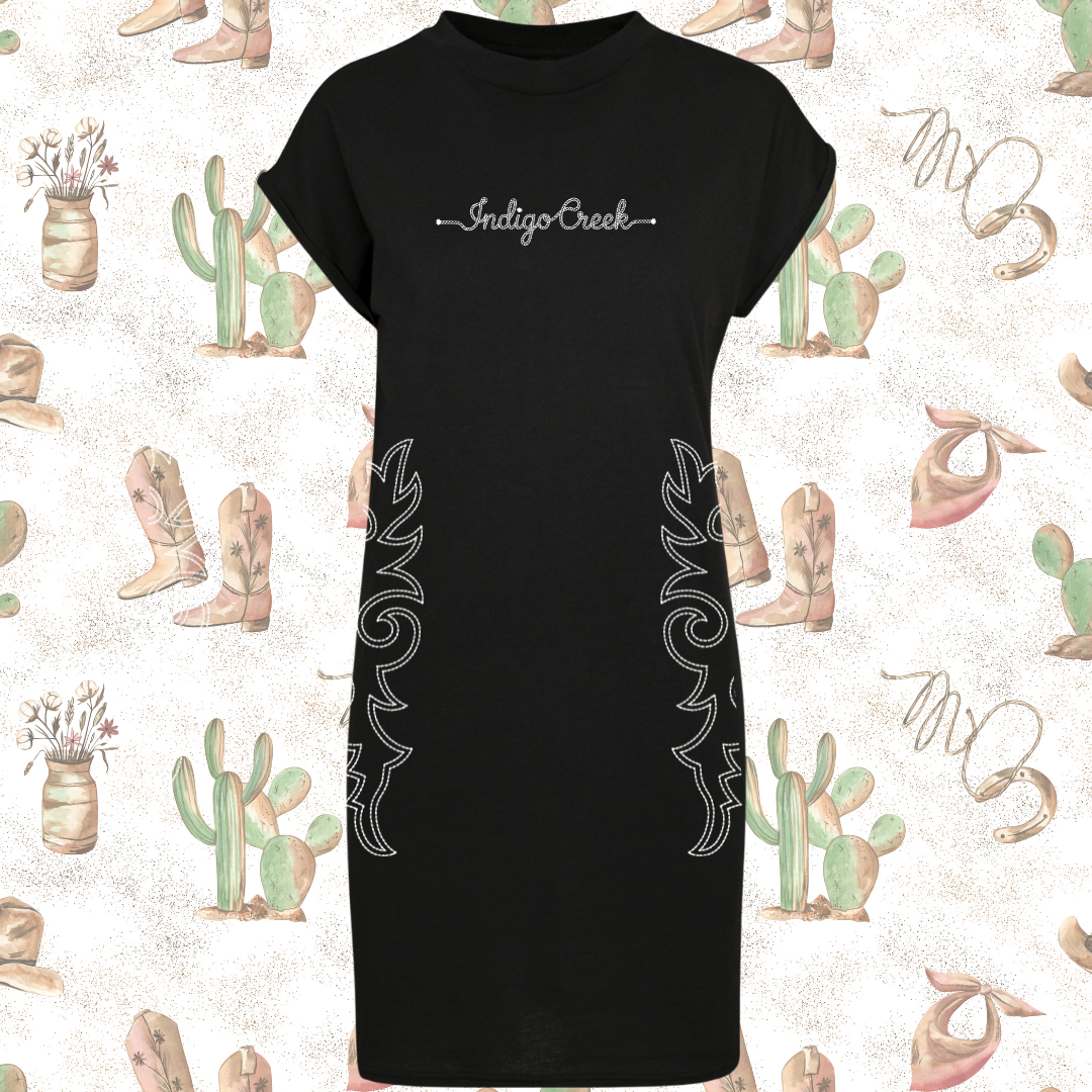 Boot Stitch Extended Shoulder Dress