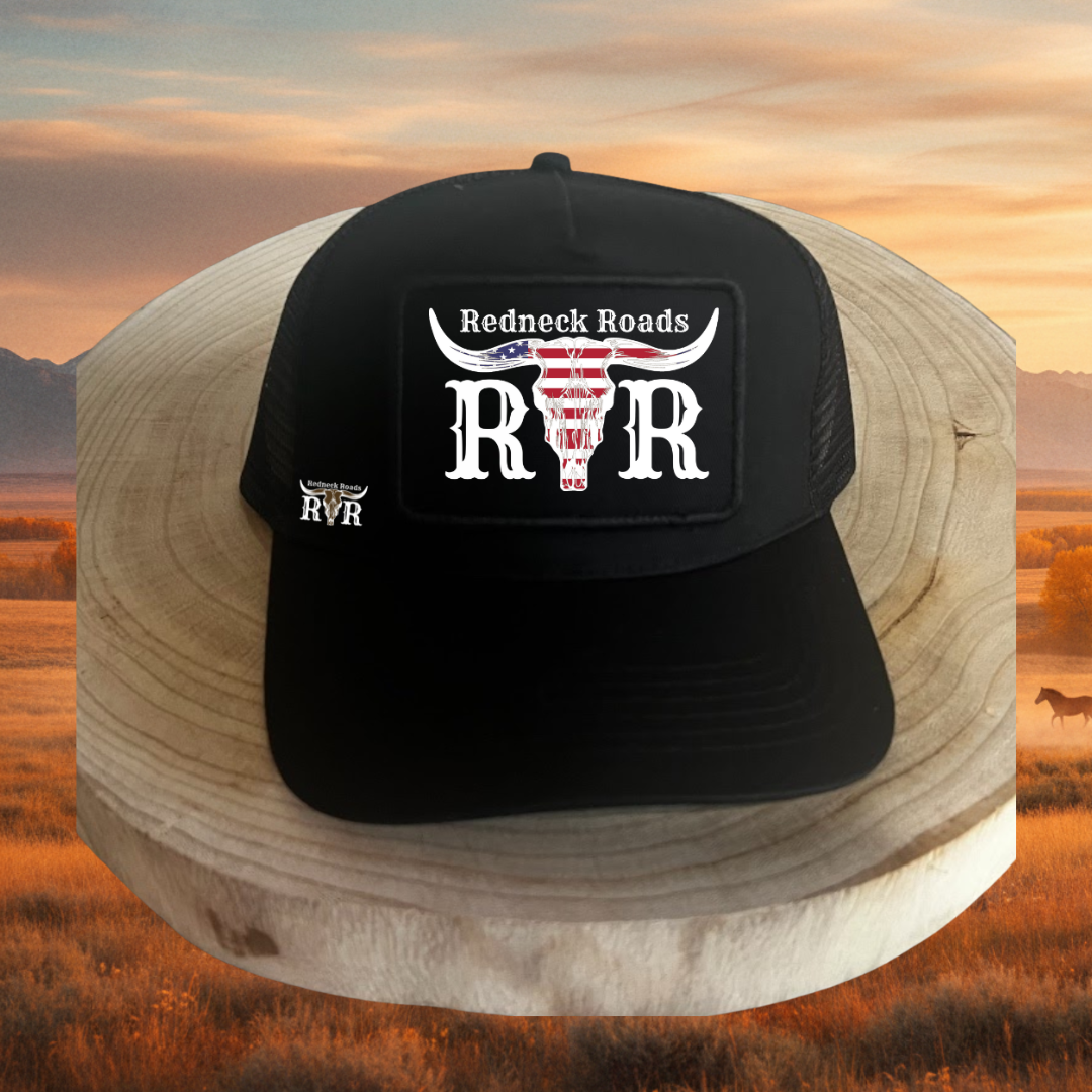 RNR Longhorn Logo Trucker Hat - Black/American Flag